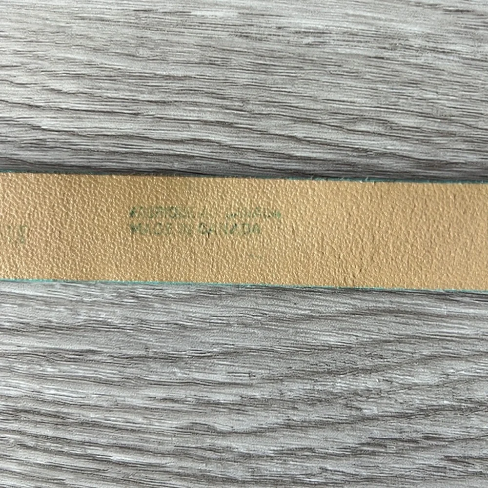 VTG 80s Genuine Reptile Skin Belt Emerald Aqua Green Brass Buckle Canada Size M